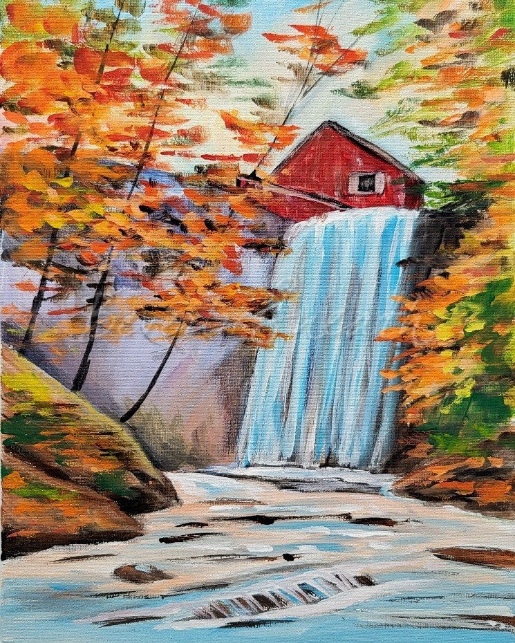 Decew Waterfall, Autumn, red building