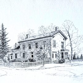 pen & ink drawing, Ball House, Ball's Falls, Homestead