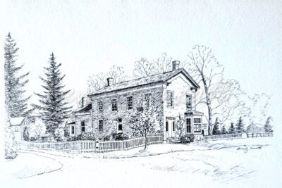 pen & ink drawing, Ball House, Ball's Falls, Homestead