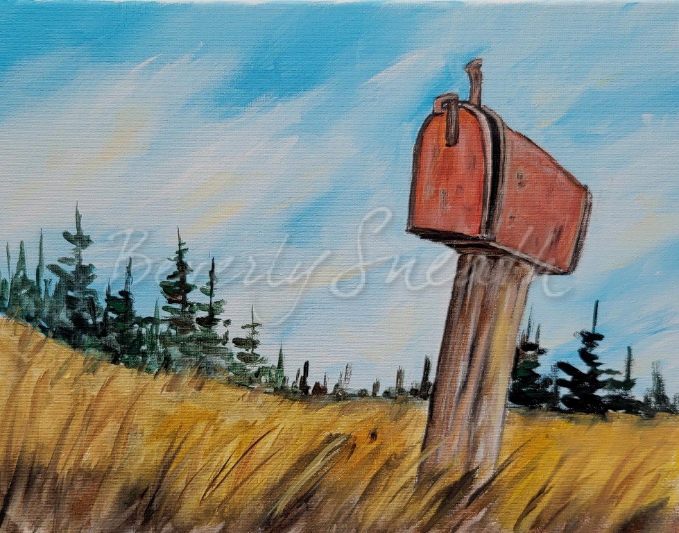 Mailbox, landscape, country, tall grass, blue sky